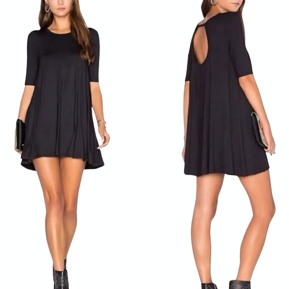 We The Free Open Back Tunic Top Oversize XS Cut Out Back Flowy Stretch Black - Picture 1 of 5